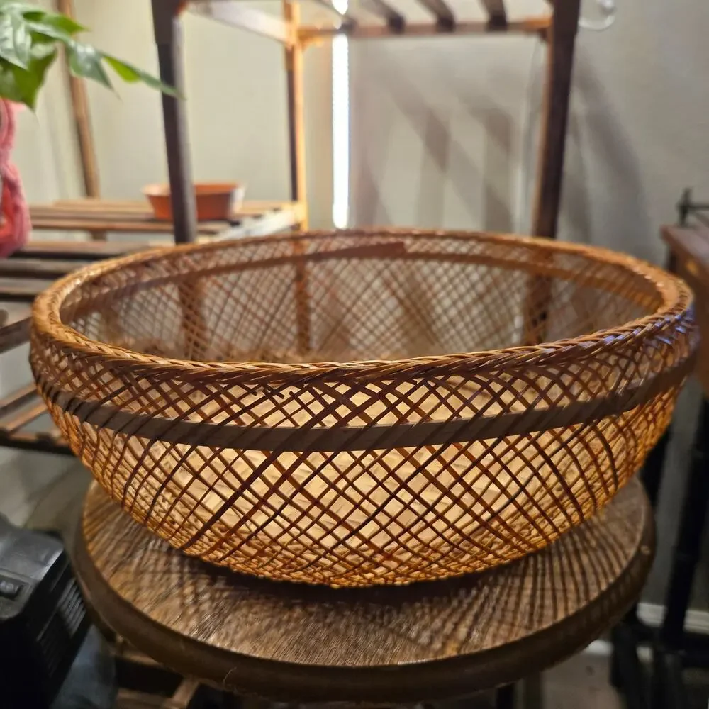 Vintage Asian Bamboo Morikago Basket Boho Organic Modern Catchall Wall Decor